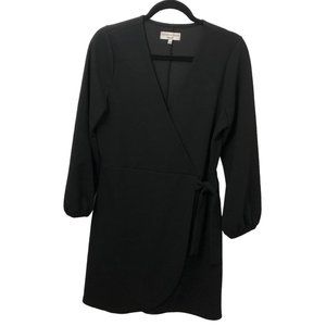 Texture & Thread Madewell Solid Black V-neck Faux Wrap Long Sleeve Dress M